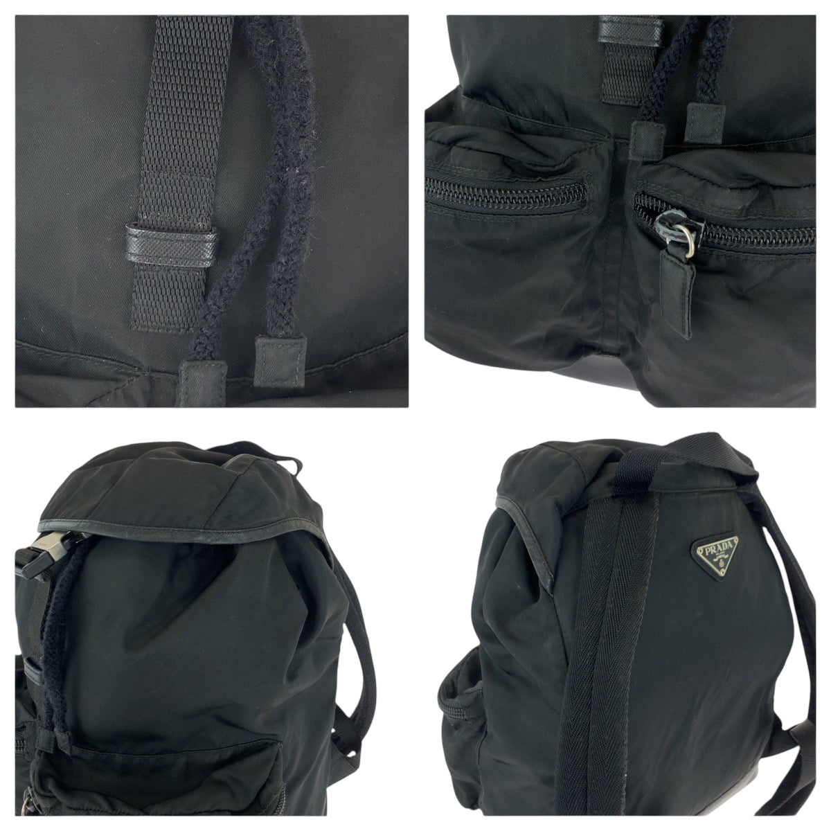 16585
PRADA プラダ テスート 三角ロゴプレート ブラック 黒 シルバー金具 ナイロン V164 リュックサック バックパック  レディース ABP41