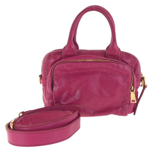 16586
PRADA プラダ 三角ロゴプレート ピンク ゴールド金具 レザー トートバッグ ショルダーバッグ 2way  レディース AB48