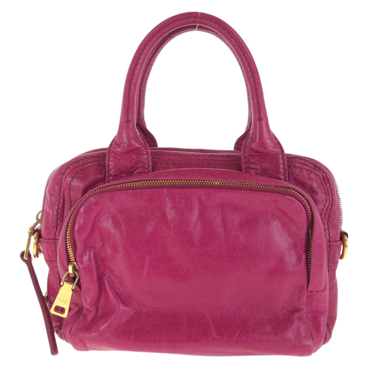 16586
PRADA プラダ 三角ロゴプレート ピンク ゴールド金具 レザー トートバッグ ショルダーバッグ 2way  レディース AB48