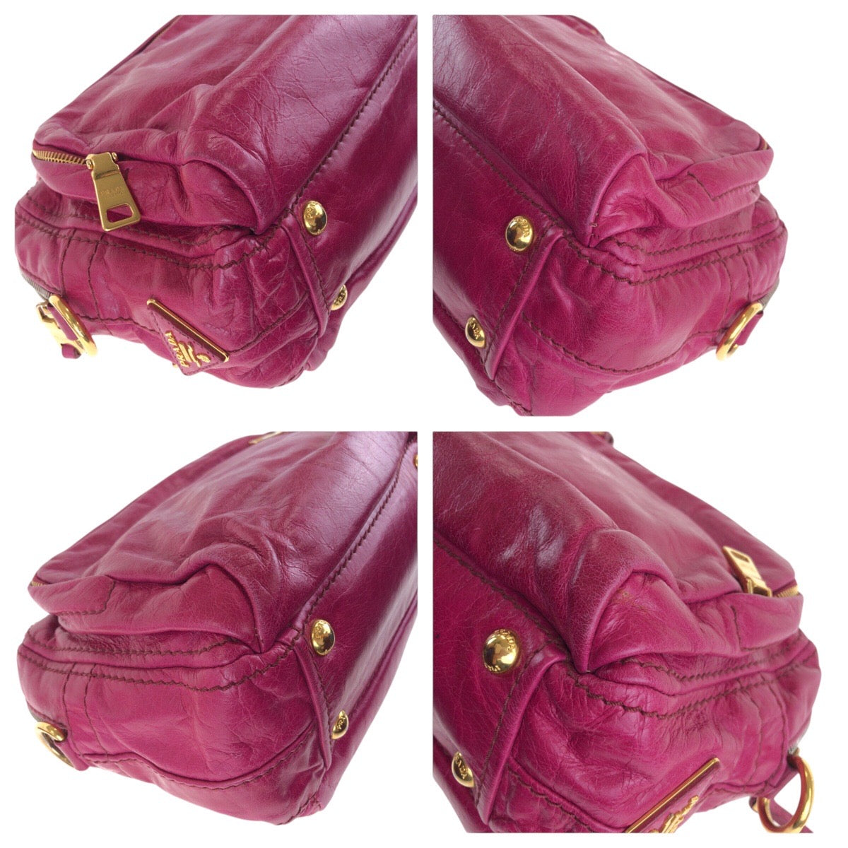 16586
PRADA プラダ 三角ロゴプレート ピンク ゴールド金具 レザー トートバッグ ショルダーバッグ 2way  レディース AB48