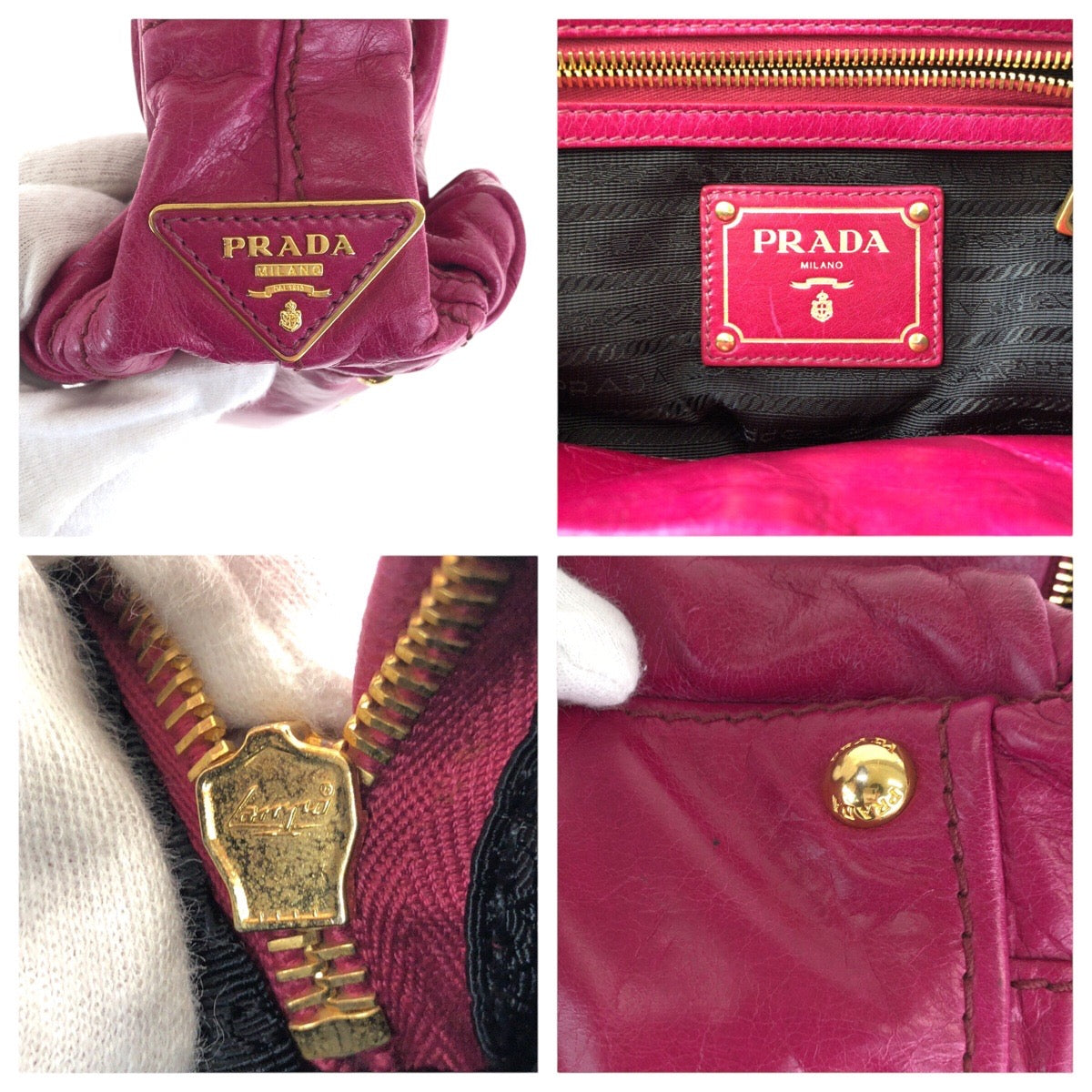 16586
PRADA プラダ 三角ロゴプレート ピンク ゴールド金具 レザー トートバッグ ショルダーバッグ 2way  レディース AB48