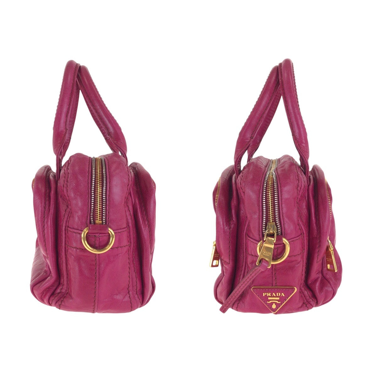 16586
PRADA プラダ 三角ロゴプレート ピンク ゴールド金具 レザー トートバッグ ショルダーバッグ 2way  レディース AB48