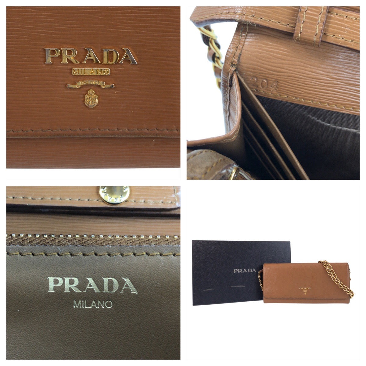 16587
PRADA プラダ ブラウン ゴールド金具 レザー チェーンウォレット 長財布  レディース