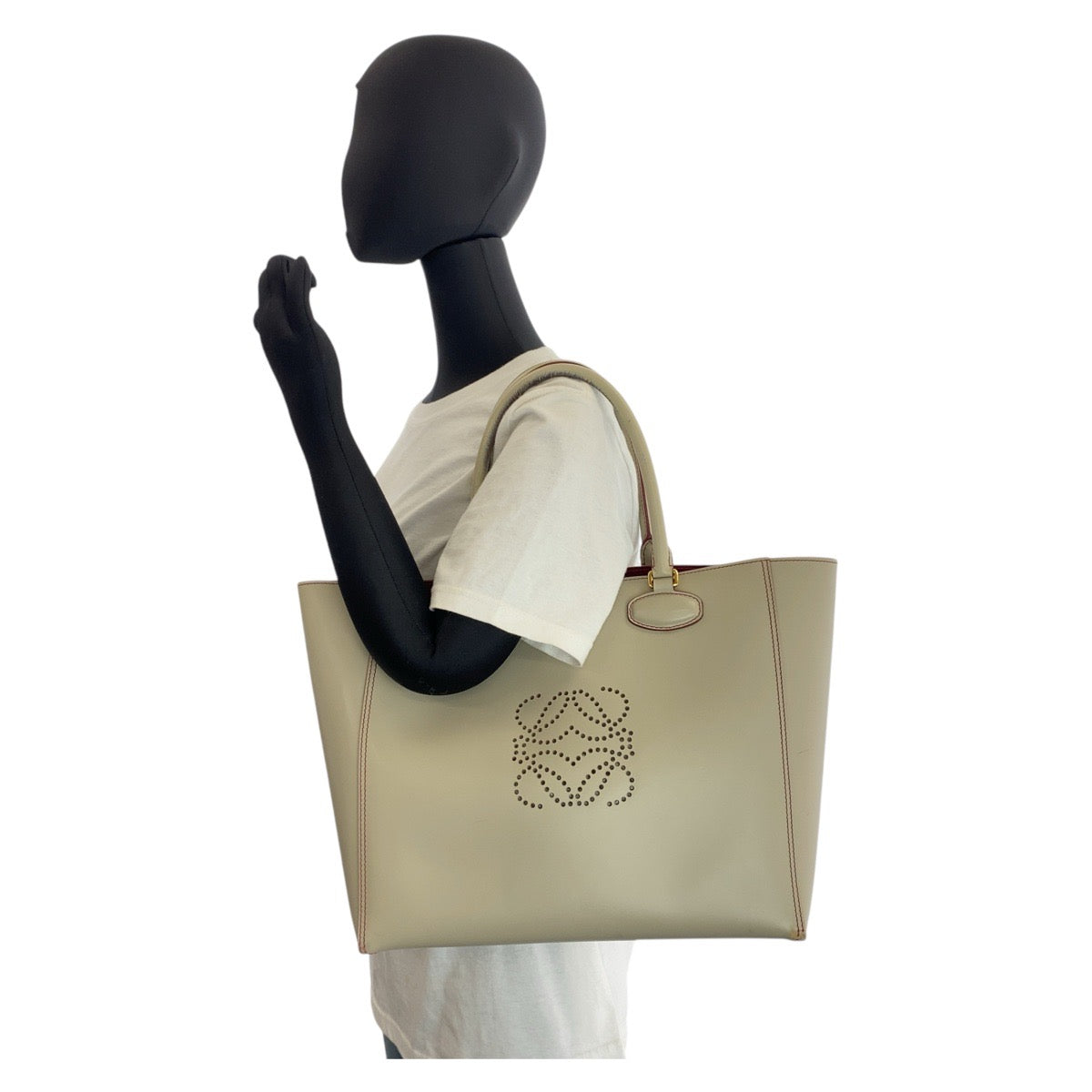 16589
LOEWE ロエベ アナグラム グレー ピンク ゴールド金具 レザー トートバッグ ショルダーバッグ  レディース