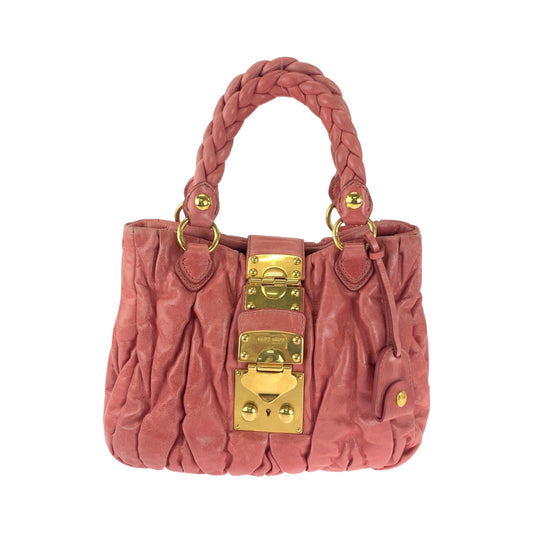 16590
Miu Miu ミュウ ミュウ マテラッセ ピンク ゴールド金具 レザー ハンドバッグ トートバッグ  レディース ABP48