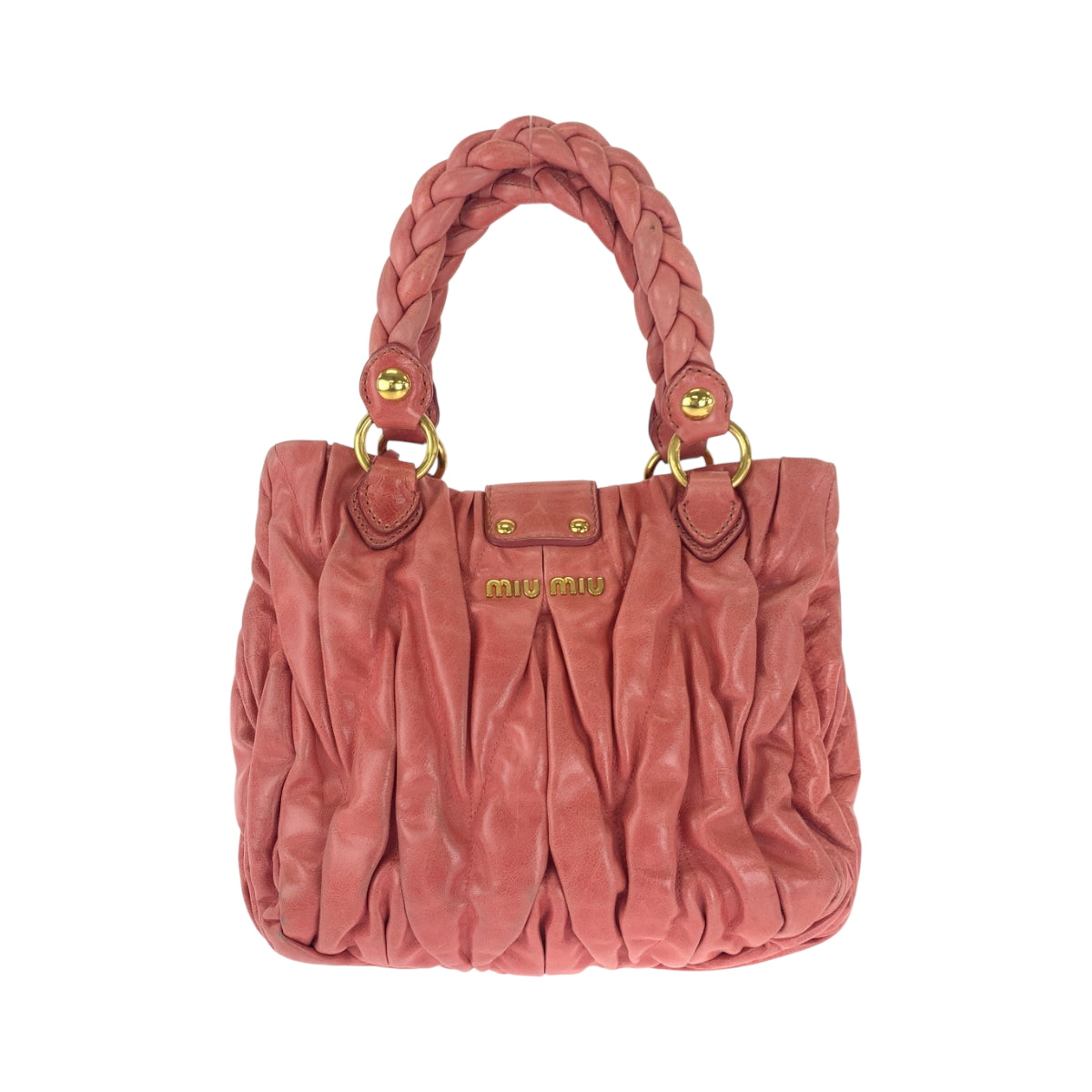 16590
Miu Miu ミュウ ミュウ マテラッセ ピンク ゴールド金具 レザー ハンドバッグ トートバッグ  レディース ABP48