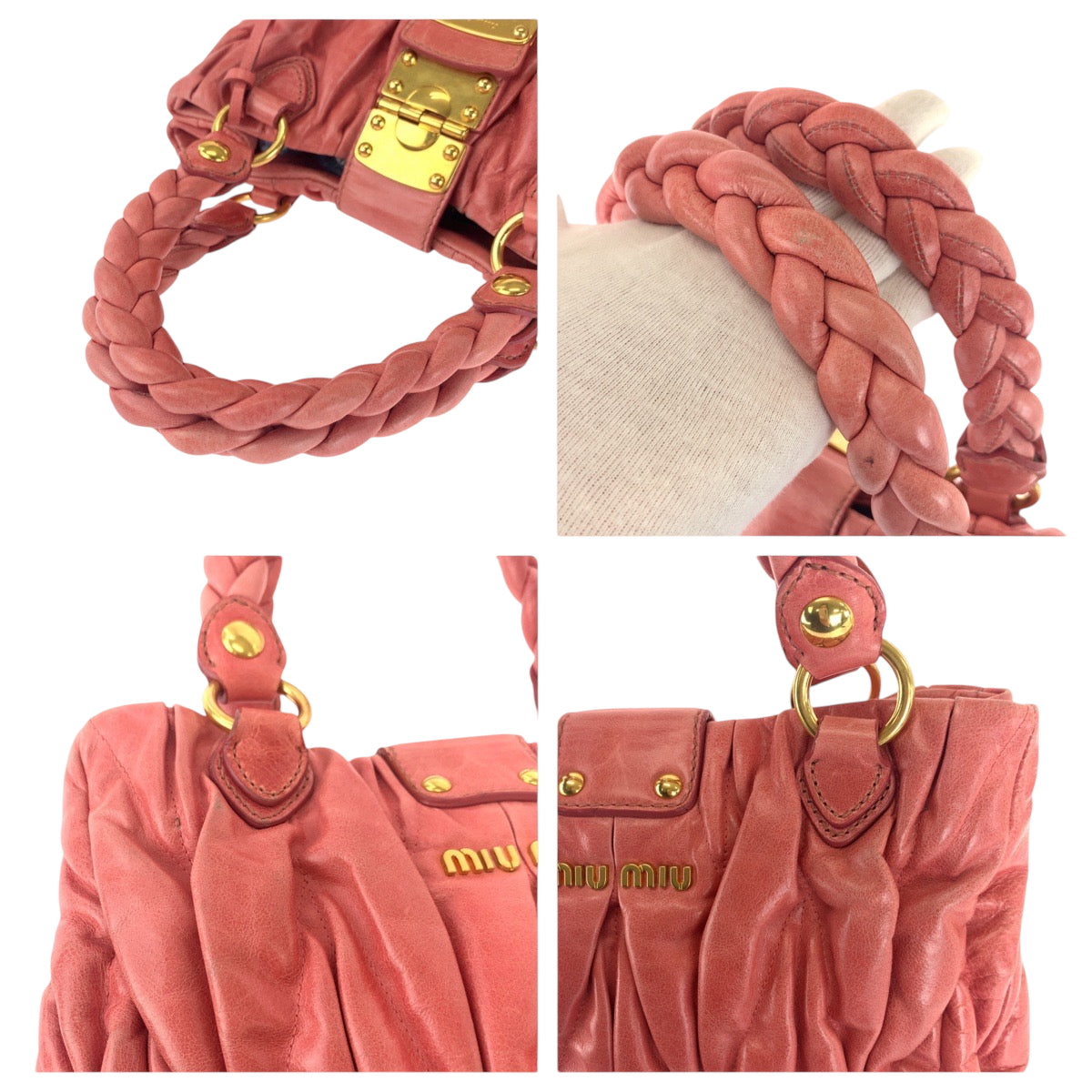 16590
Miu Miu ミュウ ミュウ マテラッセ ピンク ゴールド金具 レザー ハンドバッグ トートバッグ  レディース ABP48