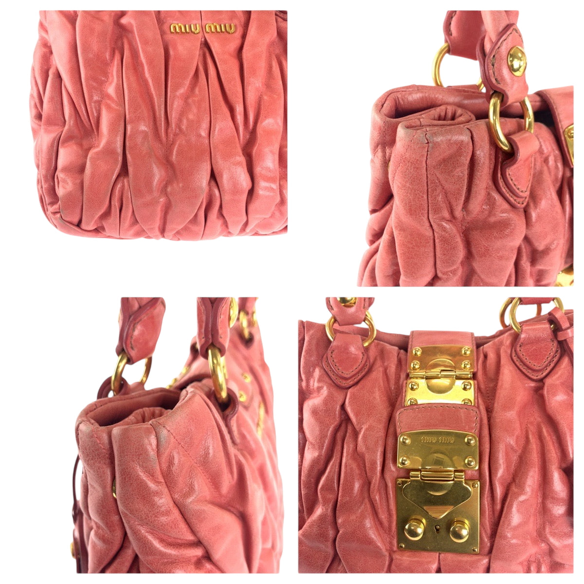 16590
Miu Miu ミュウ ミュウ マテラッセ ピンク ゴールド金具 レザー ハンドバッグ トートバッグ  レディース ABP48