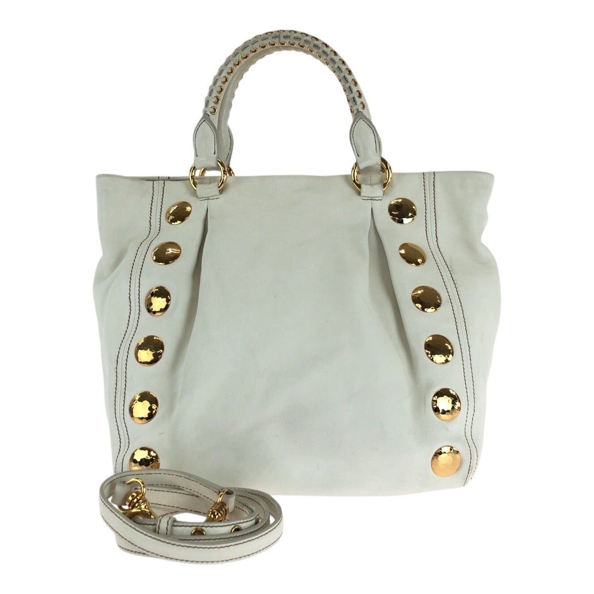 16591
Miu Miu ミュウ ミュウ ホワイト ゴールド金具 レザー トートバッグ ショルダーバッグ 2way  レディース AB48