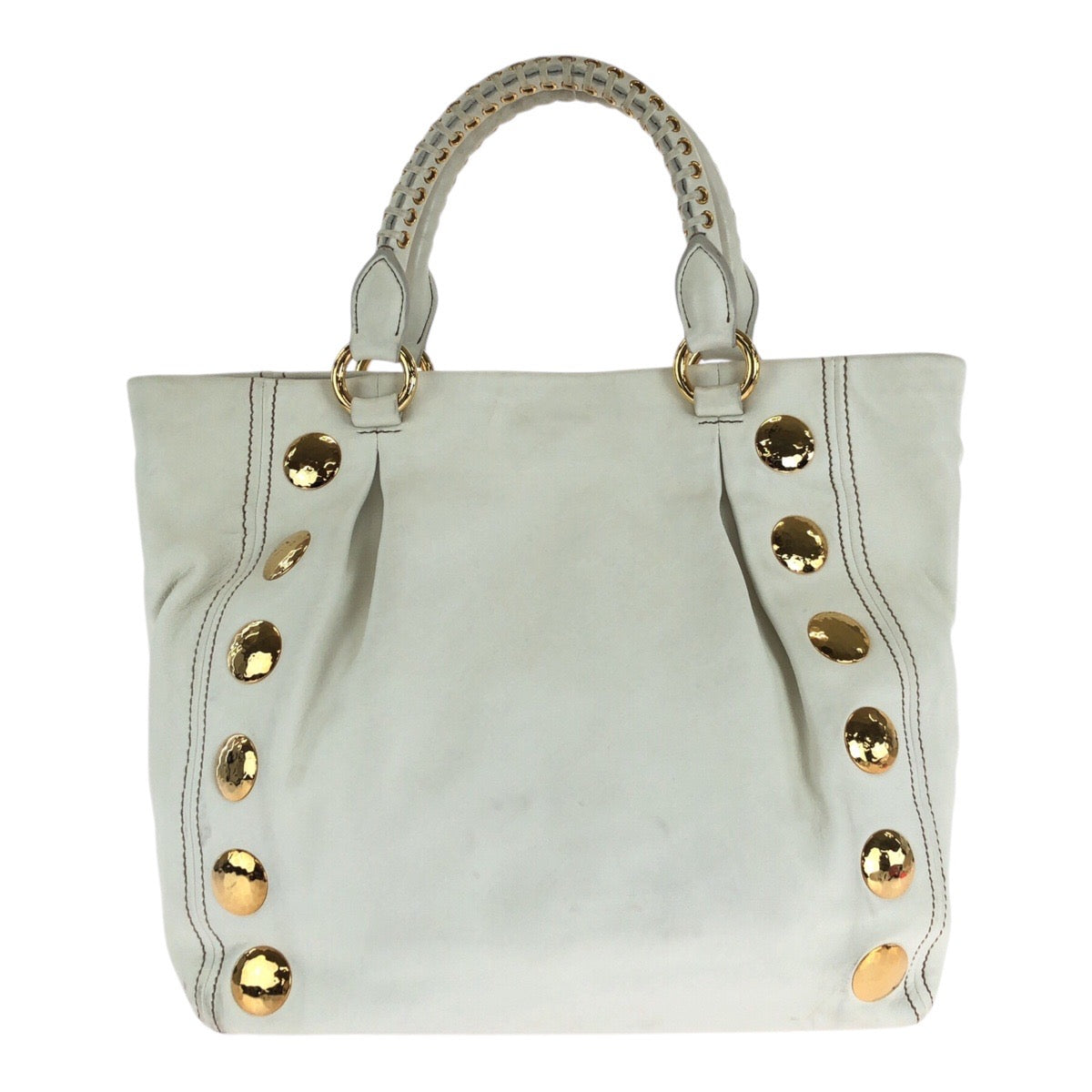 16591
Miu Miu ミュウ ミュウ ホワイト ゴールド金具 レザー トートバッグ ショルダーバッグ 2way  レディース AB48