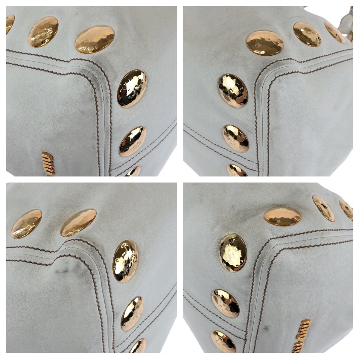 16591
Miu Miu ミュウ ミュウ ホワイト ゴールド金具 レザー トートバッグ ショルダーバッグ 2way  レディース AB48