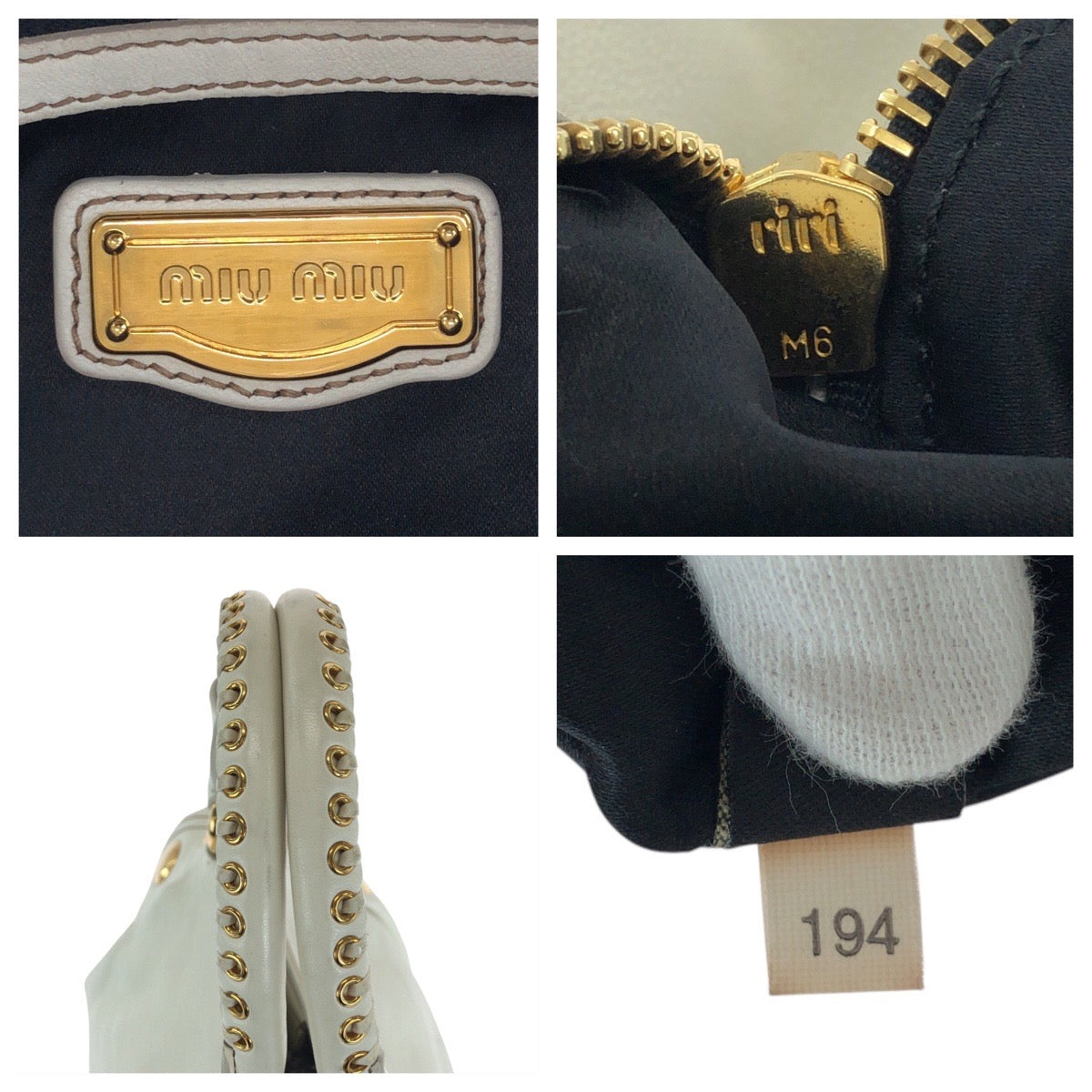 16591
Miu Miu ミュウ ミュウ ホワイト ゴールド金具 レザー トートバッグ ショルダーバッグ 2way  レディース AB48