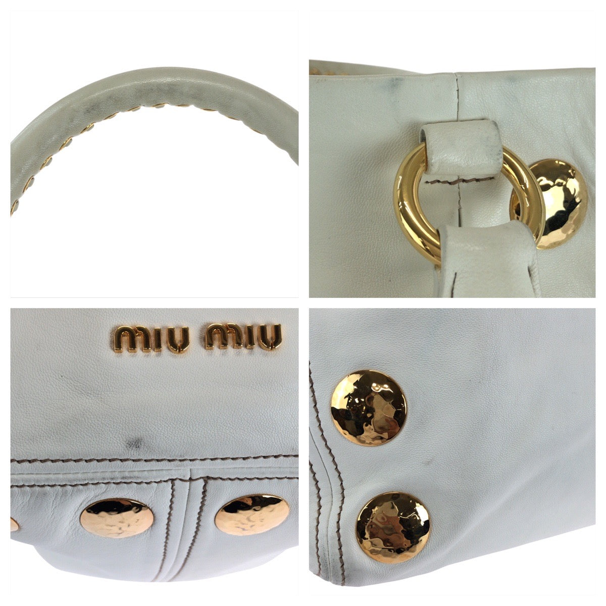 16591
Miu Miu ミュウ ミュウ ホワイト ゴールド金具 レザー トートバッグ ショルダーバッグ 2way  レディース AB48