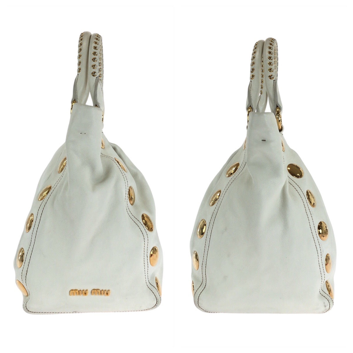 16591
Miu Miu ミュウ ミュウ ホワイト ゴールド金具 レザー トートバッグ ショルダーバッグ 2way  レディース AB48