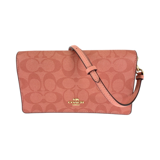 16594
COACH コーチ シグネチャー ピンク ゴールド金具 PVC ショルダーウォレット ショルダーバッグ  レディース A10