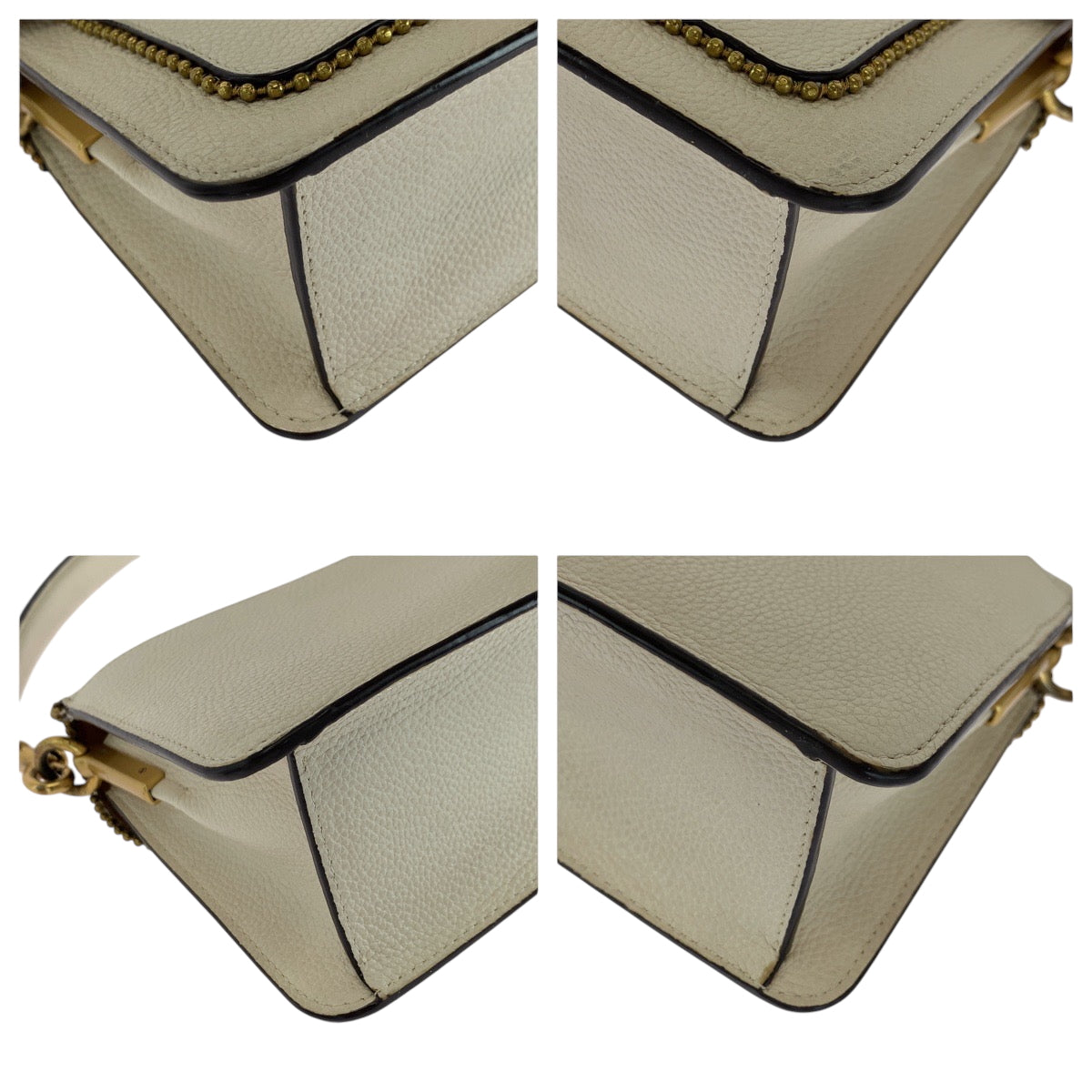 16595
COACH コーチ タビー ビーズチェーン ホワイト ゴールド金具 レザー ショルダーバッグ ハンドバッグ  レディース