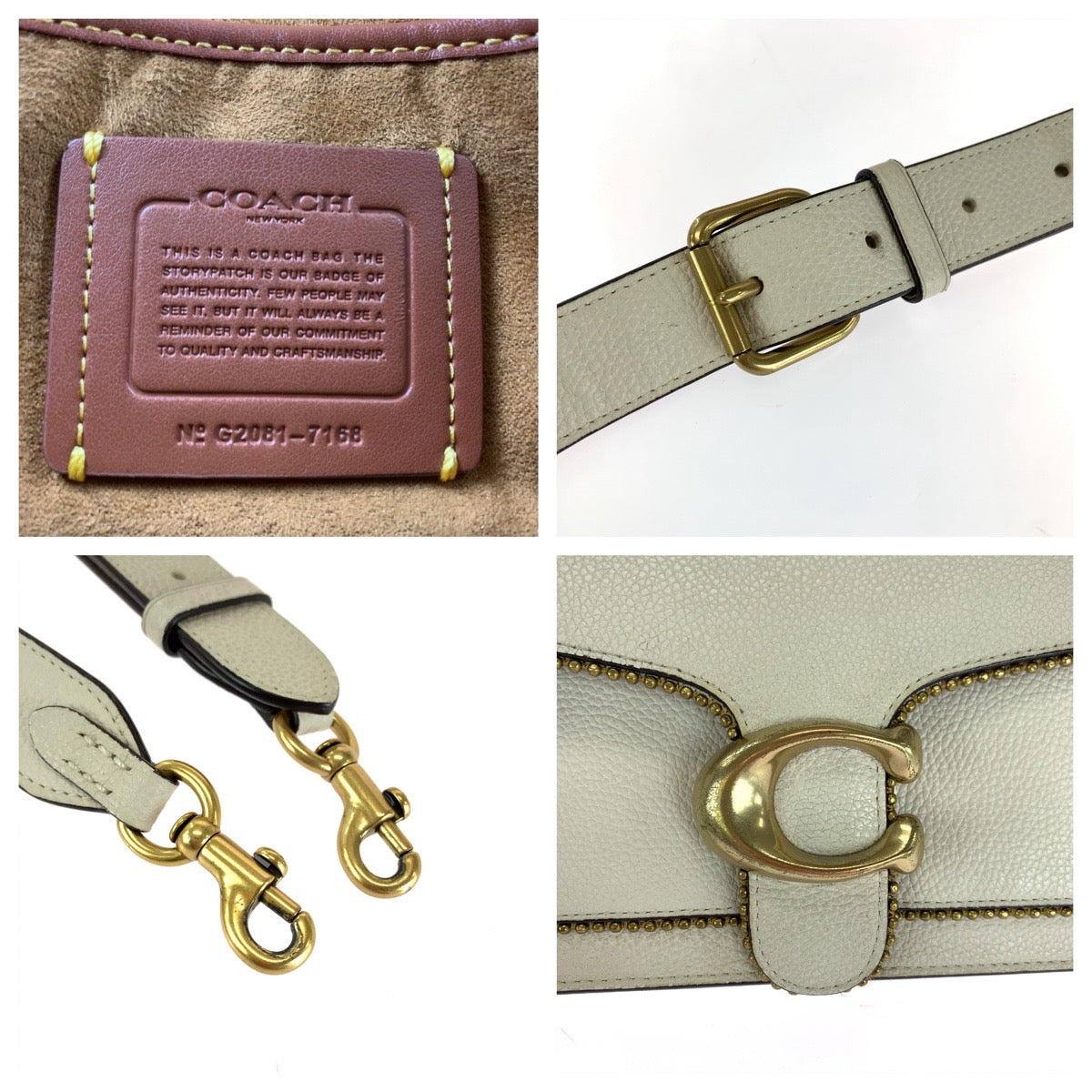 16595
COACH コーチ タビー ビーズチェーン ホワイト ゴールド金具 レザー ショルダーバッグ ハンドバッグ  レディース