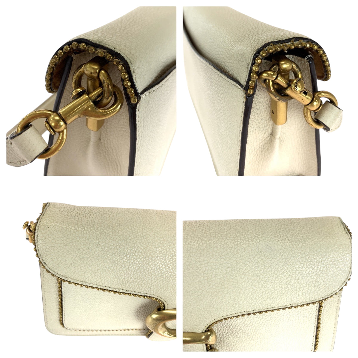 16595
COACH コーチ タビー ビーズチェーン ホワイト ゴールド金具 レザー ショルダーバッグ ハンドバッグ  レディース