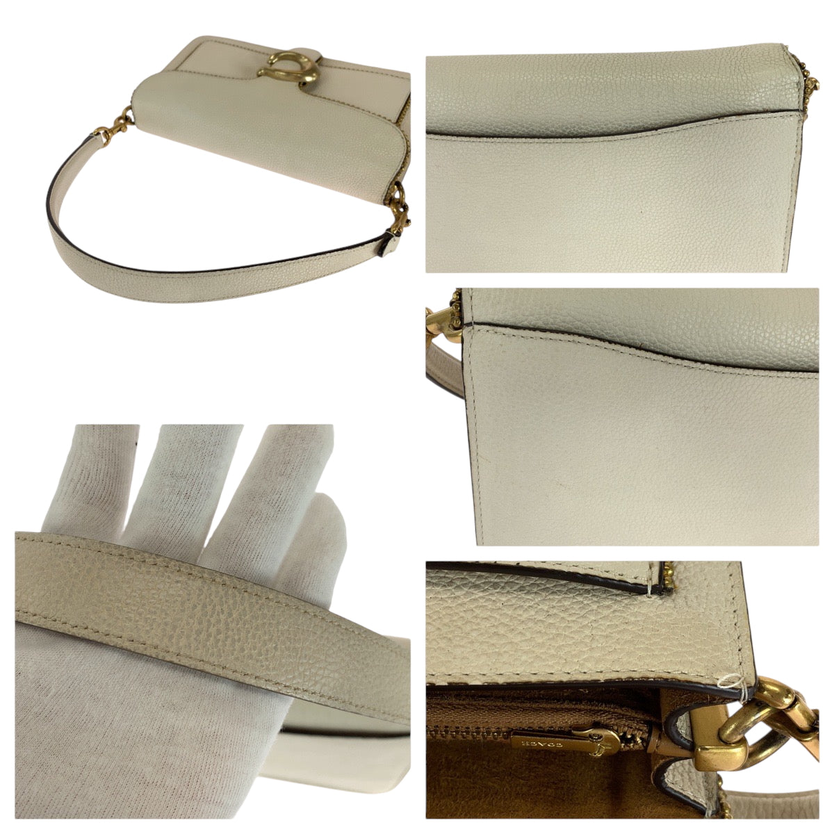 16595
COACH コーチ タビー ビーズチェーン ホワイト ゴールド金具 レザー ショルダーバッグ ハンドバッグ  レディース