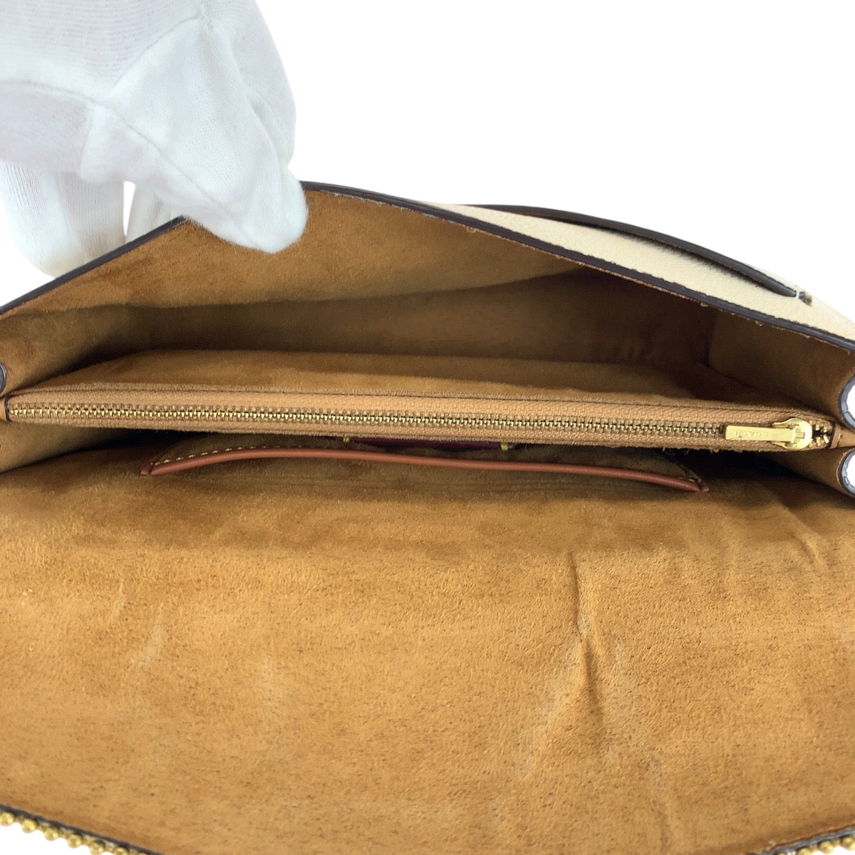 16595
COACH コーチ タビー ビーズチェーン ホワイト ゴールド金具 レザー ショルダーバッグ ハンドバッグ  レディース