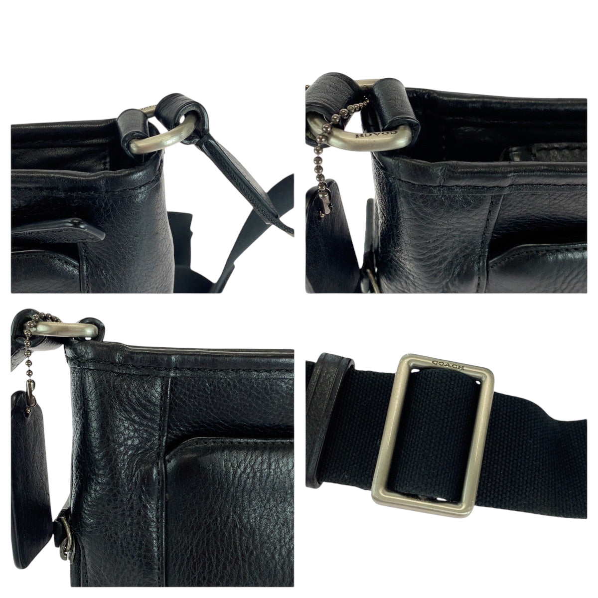 16598
COACH コーチ 男女兼用 ブラック 黒 シルバー金具 レザー ショルダーバッグ ポシェット  メンズ ABP8