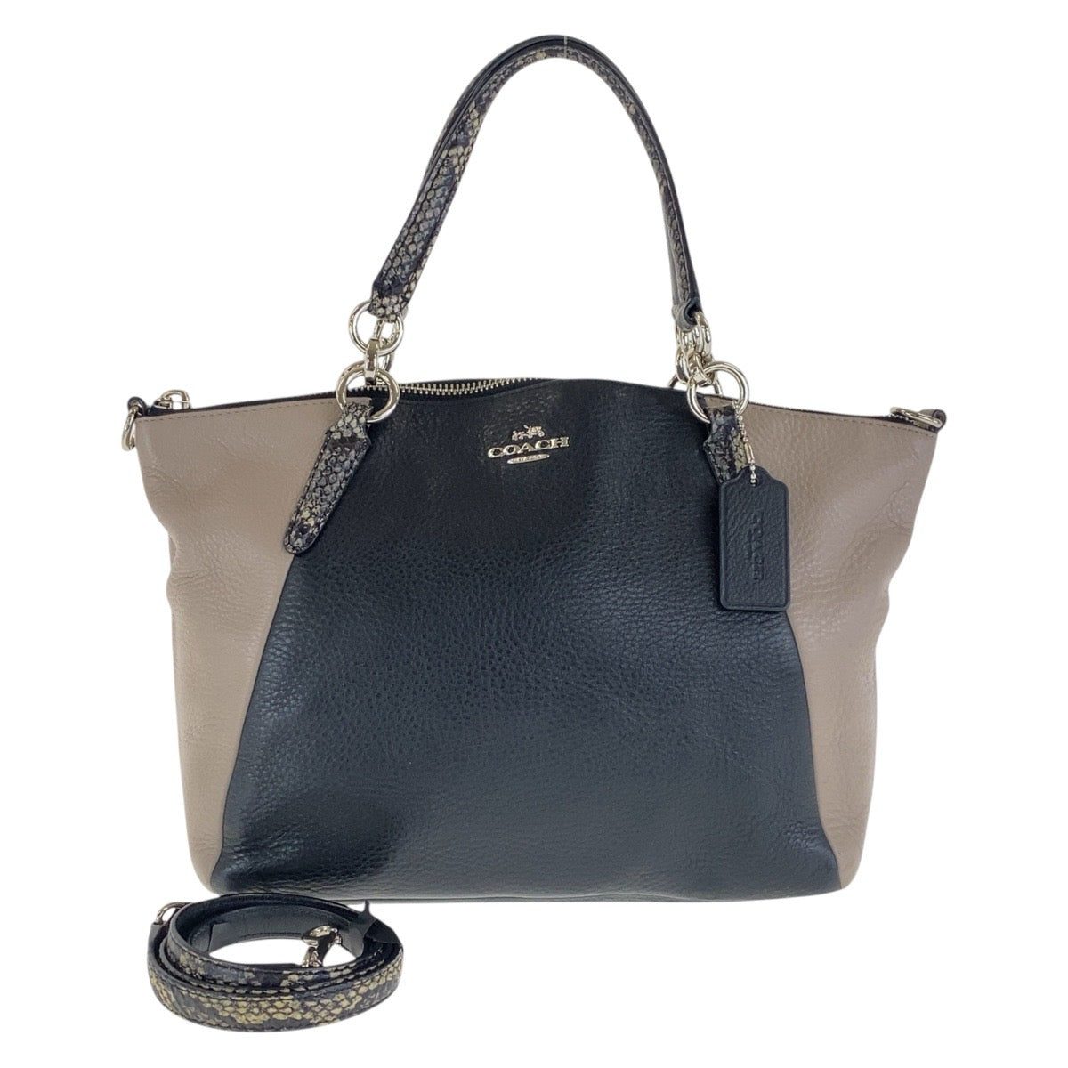 16599
COACH コーチ ブラック 黒 グレージュ シルバー金具 レザー ハンドバッグ ショルダーバッグ 2way  レディース