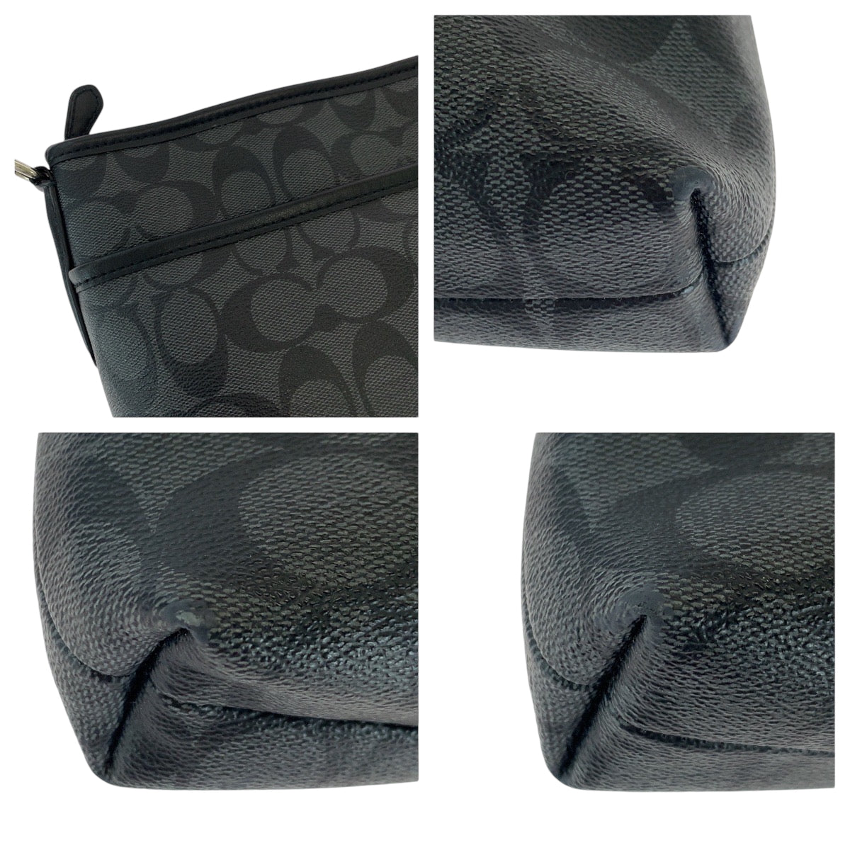16602
COACH コーチ シグネチャー ロゴ ブラック 黒 グレー シルバー金具 PVC ショルダーバッグ ポシェット  メンズ
