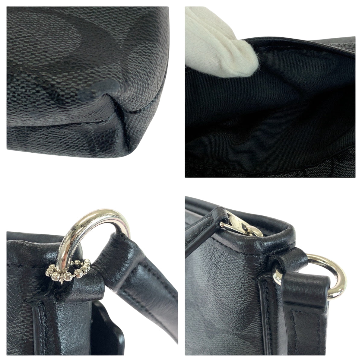 16602
COACH コーチ シグネチャー ロゴ ブラック 黒 グレー シルバー金具 PVC ショルダーバッグ ポシェット  メンズ