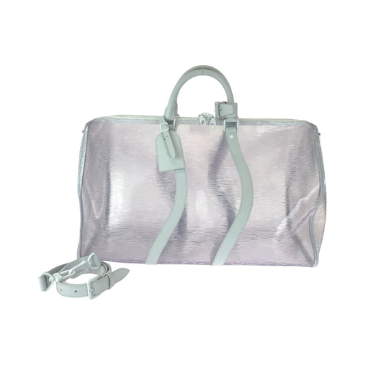 16618
LOUIS VUITTON ルイ ヴィトン エピ プラージュ キーポル50 バンドリエール 男女兼用 クリア ホワイト金具 ビニール M55814 ボストンバッグ ショルダーバッグ メンズ SA220