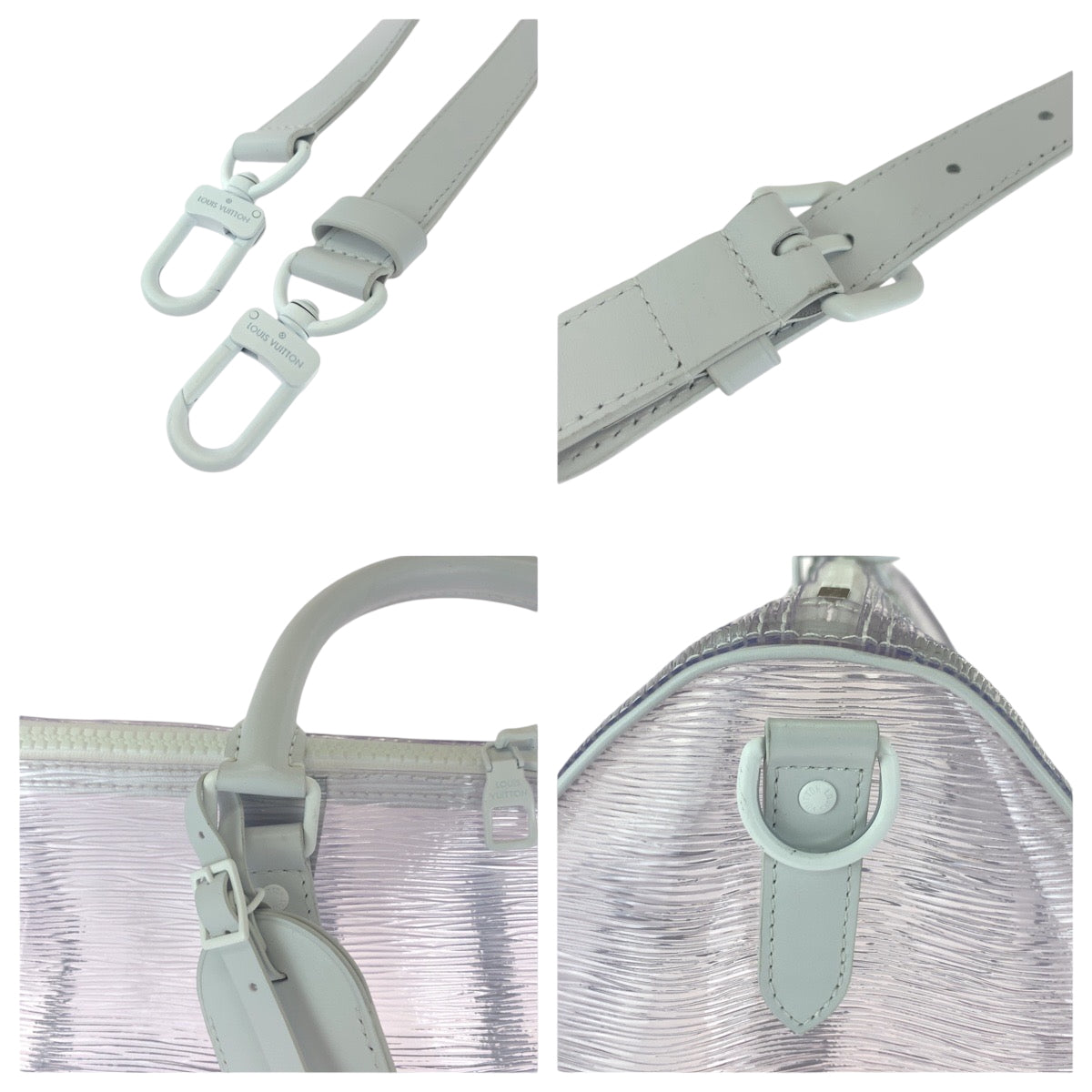 16618
LOUIS VUITTON ルイ ヴィトン エピ プラージュ キーポル50 バンドリエール 男女兼用 クリア ホワイト金具 ビニール M55814 ボストンバッグ ショルダーバッグ メンズ SA220