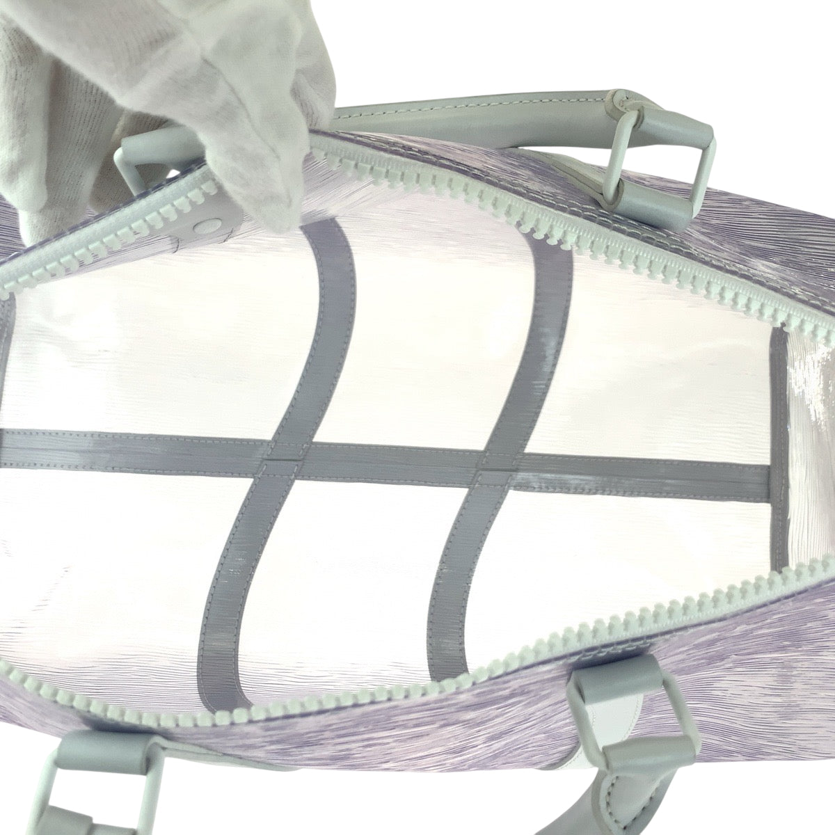 16618
LOUIS VUITTON ルイ ヴィトン エピ プラージュ キーポル50 バンドリエール 男女兼用 クリア ホワイト金具 ビニール M55814 ボストンバッグ ショルダーバッグ メンズ SA220