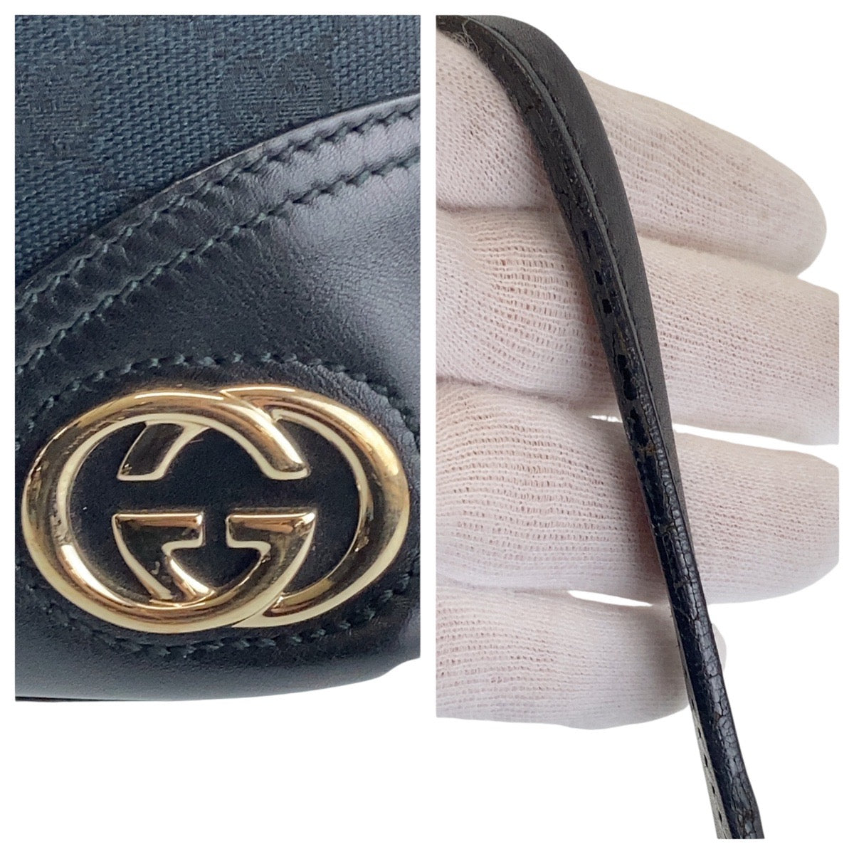 16620
GUCCI グッチ ニューブリット ブラック 黒 ゴールド金具 GGキャンバス / レザー 169945 トートバッグ ショルダーバッグ  レディース A48
