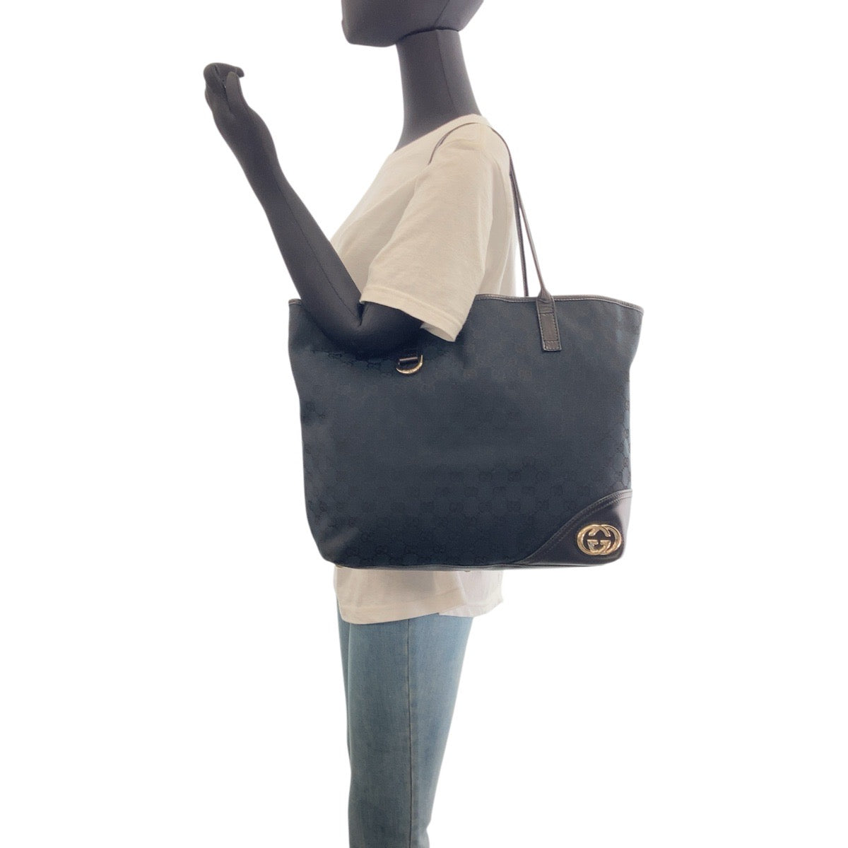 16620
GUCCI グッチ ニューブリット ブラック 黒 ゴールド金具 GGキャンバス / レザー 169945 トートバッグ ショルダーバッグ  レディース A48