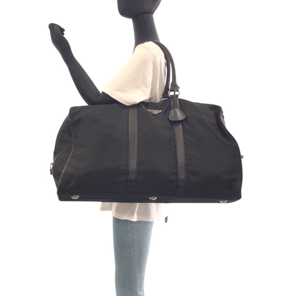 16621
PRADA プラダ テスート 三角ロゴプレート ブラック 黒 シルバー金具 ナイロン / レザー ボストンバッグ 男女兼用  レディース