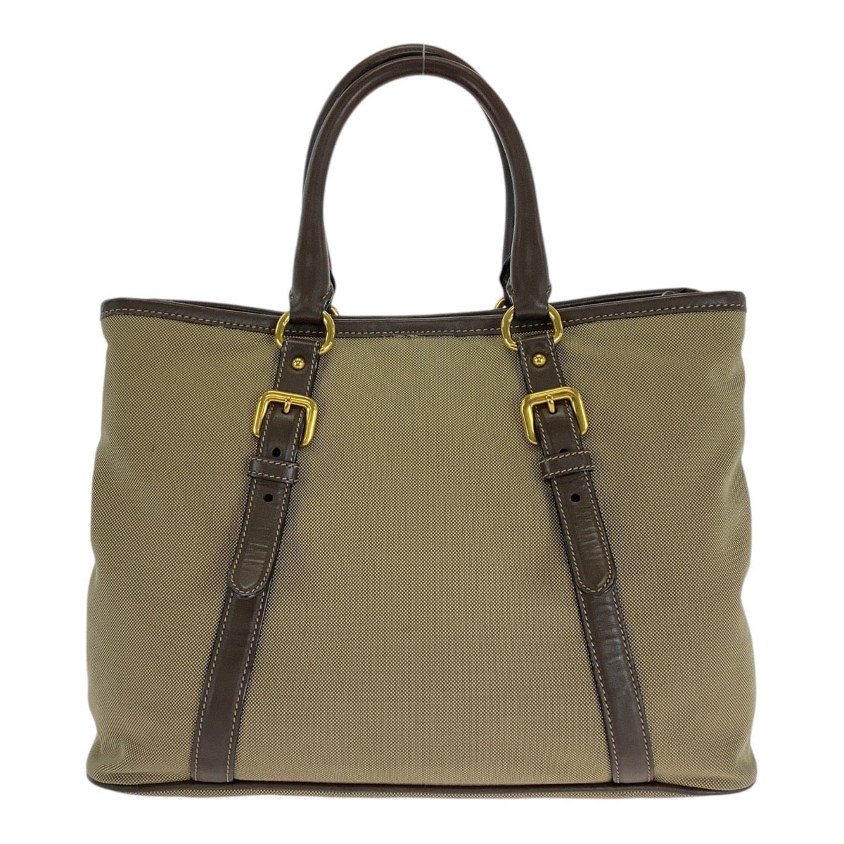 16626
PRADA プラダ ロゴジャガード 三角ロゴプレート カーキ ブラウン ゴールド金具 キャンバス / レザー トートバッグ ショルダーバッグ  レディース ABP46