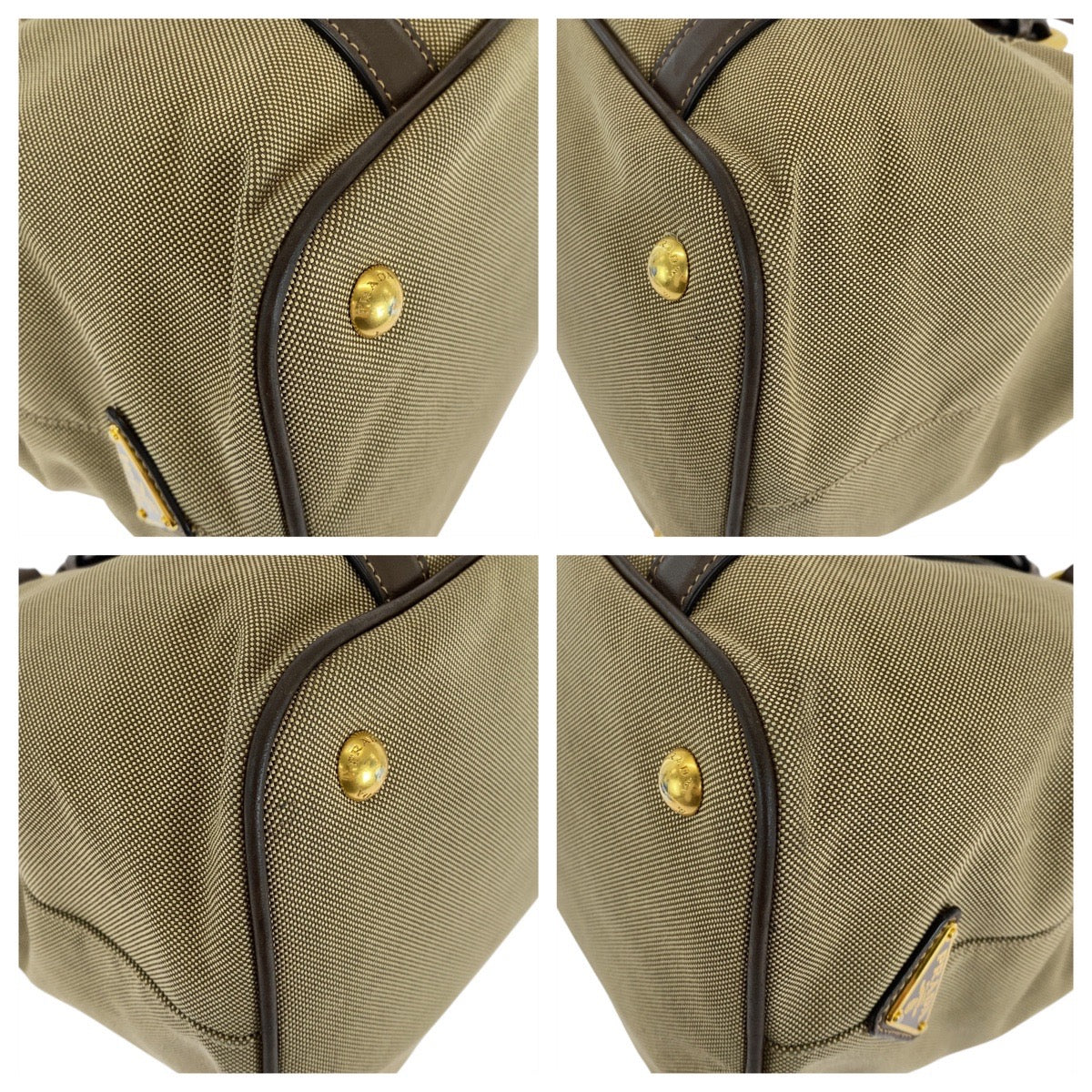 16626
PRADA プラダ ロゴジャガード 三角ロゴプレート カーキ ブラウン ゴールド金具 キャンバス / レザー トートバッグ ショルダーバッグ  レディース ABP46