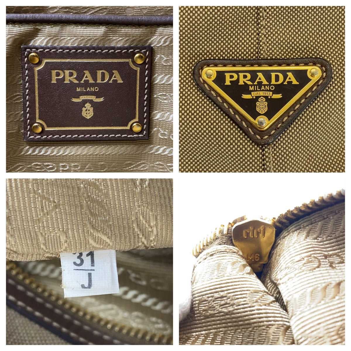 16626
PRADA プラダ ロゴジャガード 三角ロゴプレート カーキ ブラウン ゴールド金具 キャンバス / レザー トートバッグ ショルダーバッグ  レディース ABP46