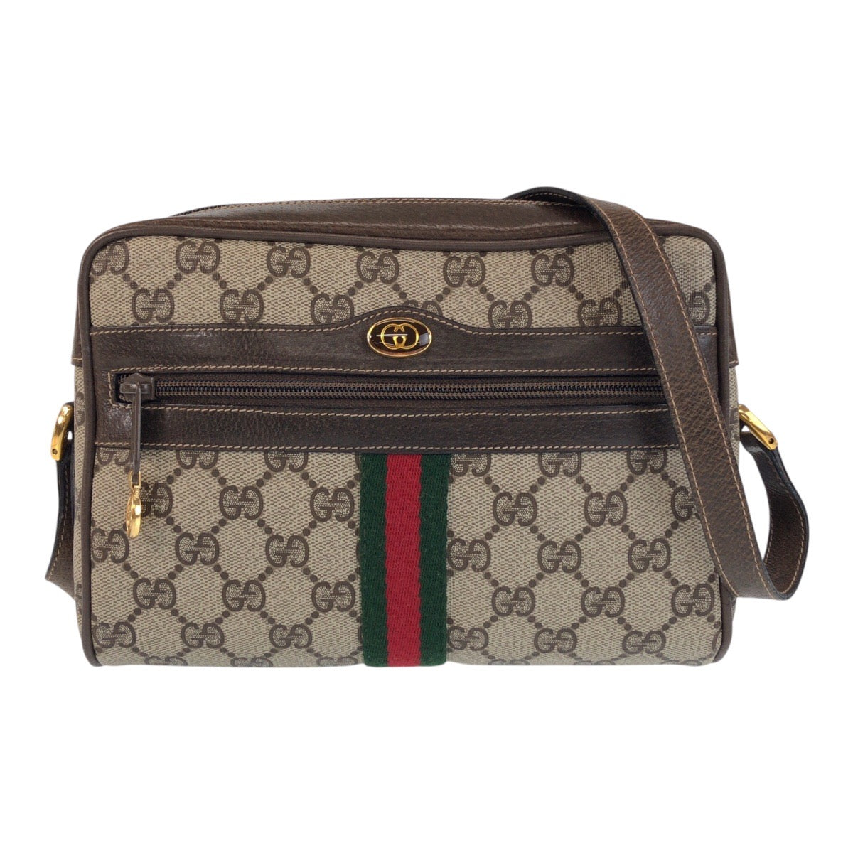 16629
GUCCI グッチ ヴィンテージ シェリーライン オールドグッチ ベージュ ブラウン ゴールド金具 GGスプリームキャンバス / レザー 65 02 004 ショルダーバッグ ポシェット  レディース