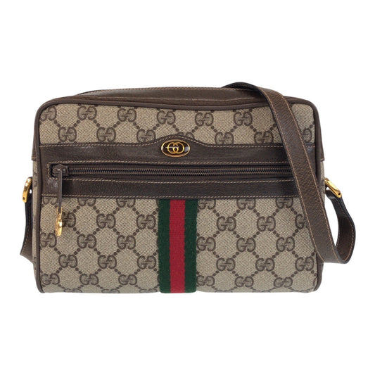 16629
GUCCI グッチ ヴィンテージ シェリーライン オールドグッチ ベージュ ブラウン ゴールド金具 GGスプリームキャンバス / レザー 65 02 004 ショルダーバッグ ポシェット  レディース