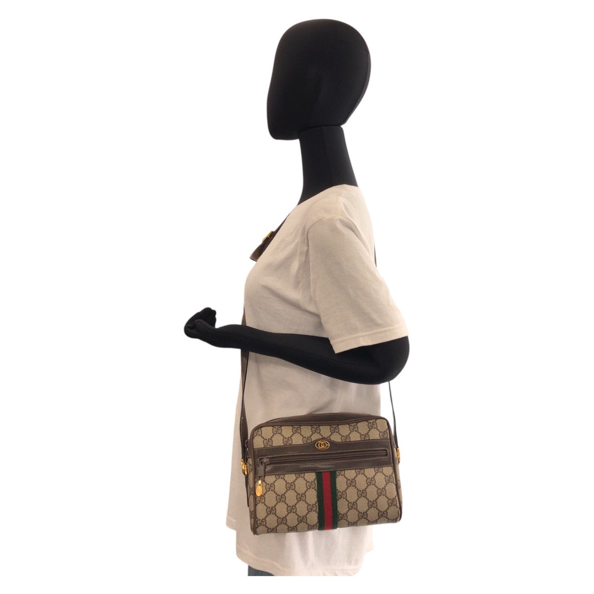 16629
GUCCI グッチ ヴィンテージ シェリーライン オールドグッチ ベージュ ブラウン ゴールド金具 GGスプリームキャンバス / レザー 65 02 004 ショルダーバッグ ポシェット  レディース