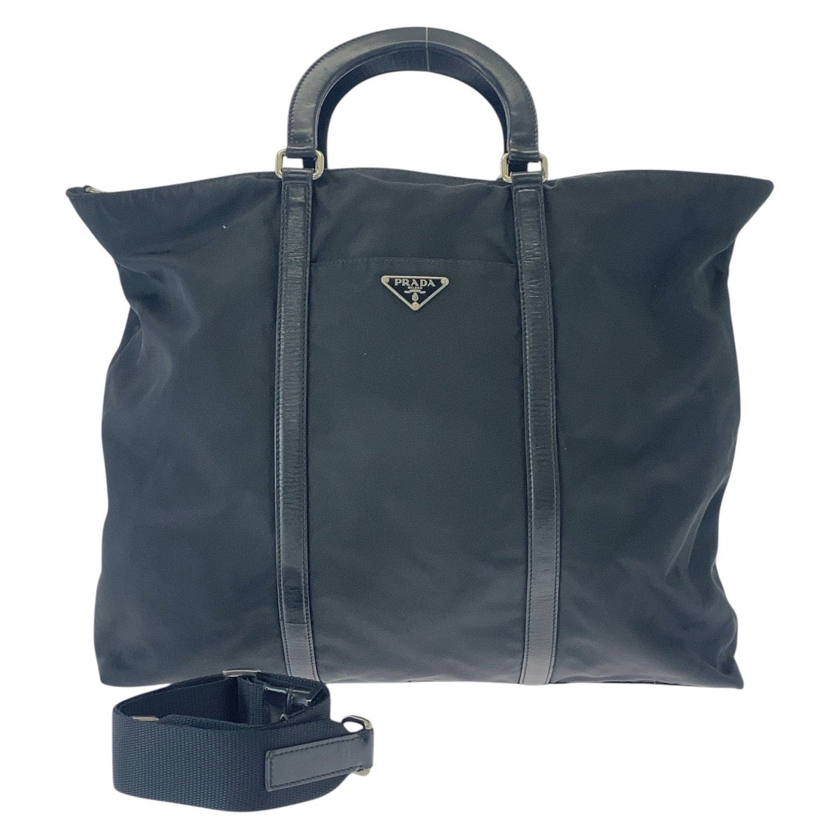 16630
PRADA プラダ テスート 三角ロゴプレート ブラック 黒 シルバー金具 ナイロン トートバッグ ショルダーバッグ 2WAY  メンズ ABP48