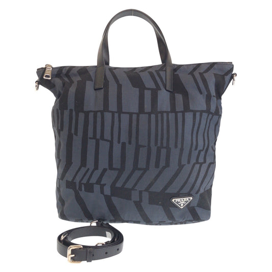 16637
PRADA プラダ 三角ロゴプレート グレー ブラック シルバー金具 キャンバス / レザー トートバッグ ショルダーバッグ 2way  レディース ABP41