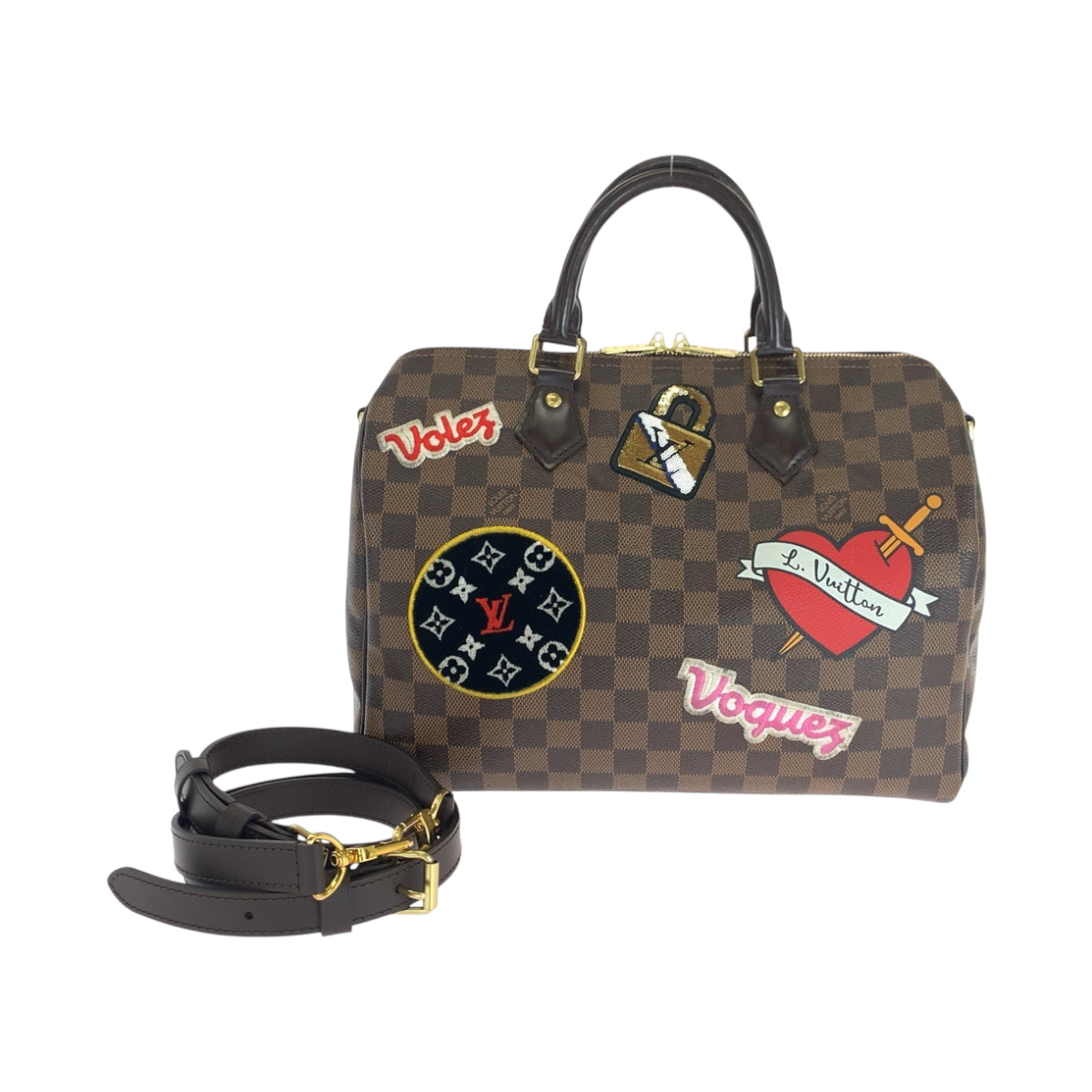 16638
LOUIS VUITTON ルイヴィトン ダミエ スピーディ30 バンドリエール パッチーズ ブラウン マルチカラー ゴールド金具 PVC N40060 ハンドバッグ ショルダーバッグ ミニボストンバッグ 2way  レディース