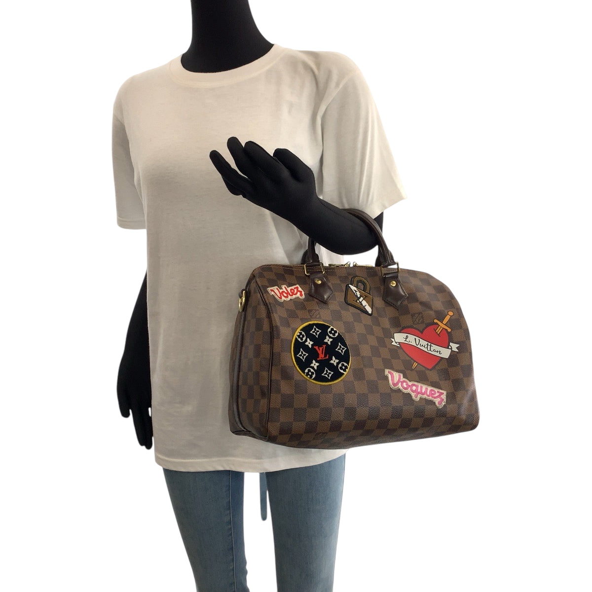 16638
LOUIS VUITTON ルイヴィトン ダミエ スピーディ30 バンドリエール パッチーズ ブラウン マルチカラー ゴールド金具 PVC N40060 ハンドバッグ ショルダーバッグ ミニボストンバッグ 2way  レディース