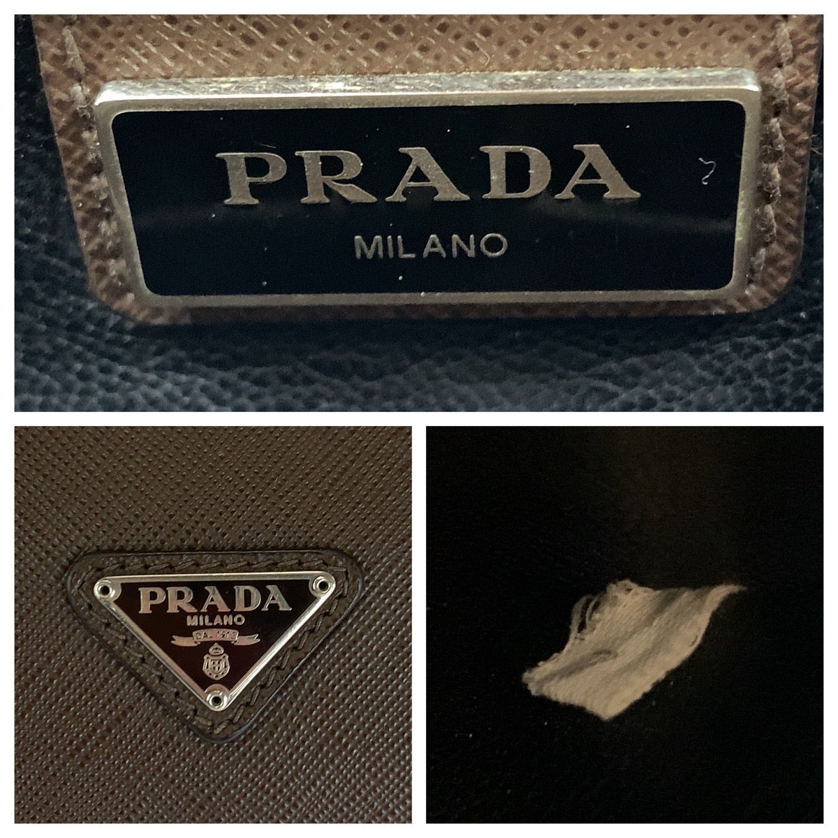 16639
PRADA プラダ サフィアーノ 三角ロゴプレート ブラウン シルバー金具 レザー クラッチバッグ セカンドバッグ  メンズ ABP40