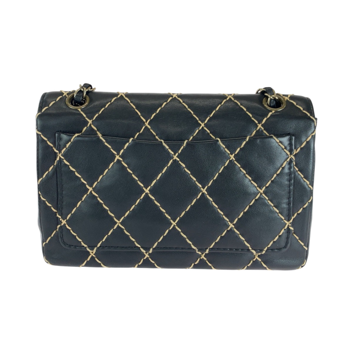 16648
CHANEL シャネル ヴィンテージ ワイルドステッチ ココマーク ターンロック ブラック 黒 ゴールド金具 ラムスキン チェーンショルダーバッグ  レディース A420