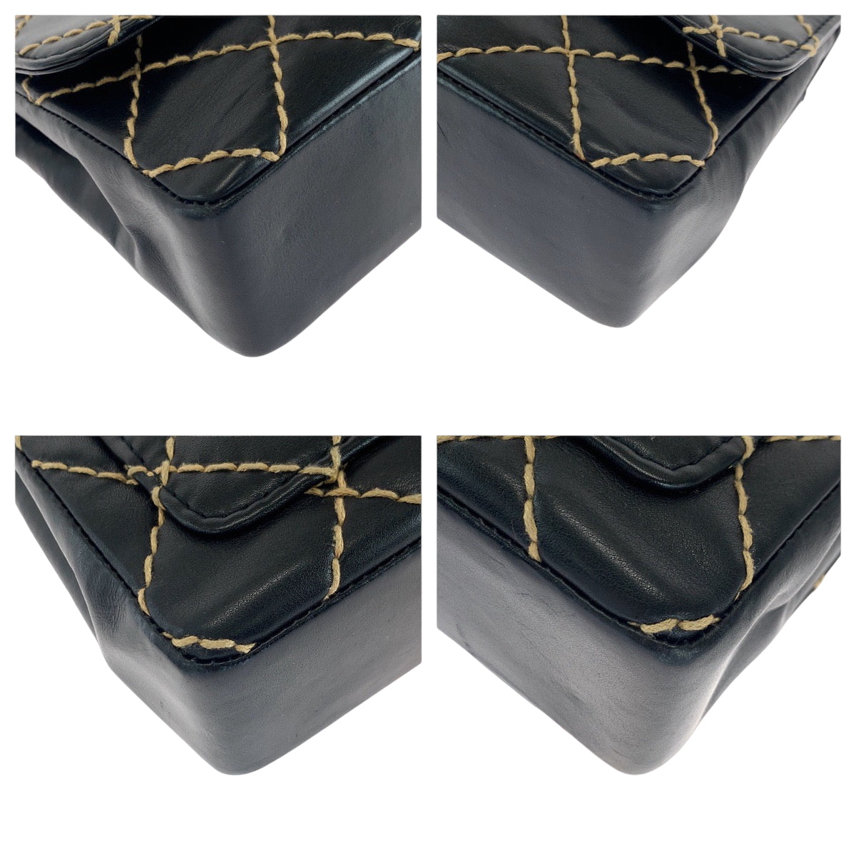 16648
CHANEL シャネル ヴィンテージ ワイルドステッチ ココマーク ターンロック ブラック 黒 ゴールド金具 ラムスキン チェーンショルダーバッグ  レディース A420