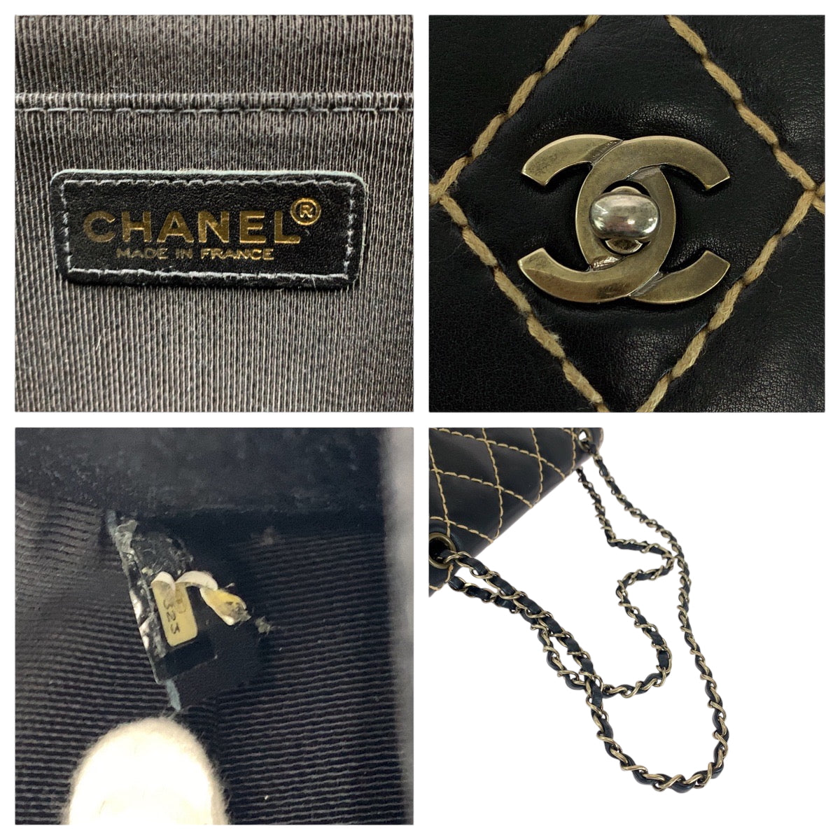16648
CHANEL シャネル ヴィンテージ ワイルドステッチ ココマーク ターンロック ブラック 黒 ゴールド金具 ラムスキン チェーンショルダーバッグ  レディース A420