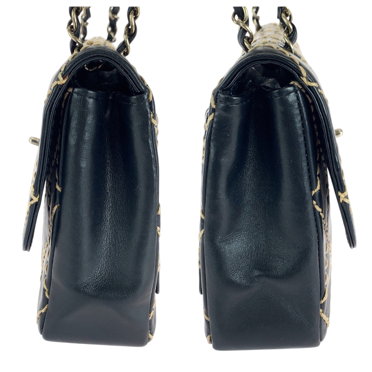 16648
CHANEL シャネル ヴィンテージ ワイルドステッチ ココマーク ターンロック ブラック 黒 ゴールド金具 ラムスキン チェーンショルダーバッグ  レディース A420