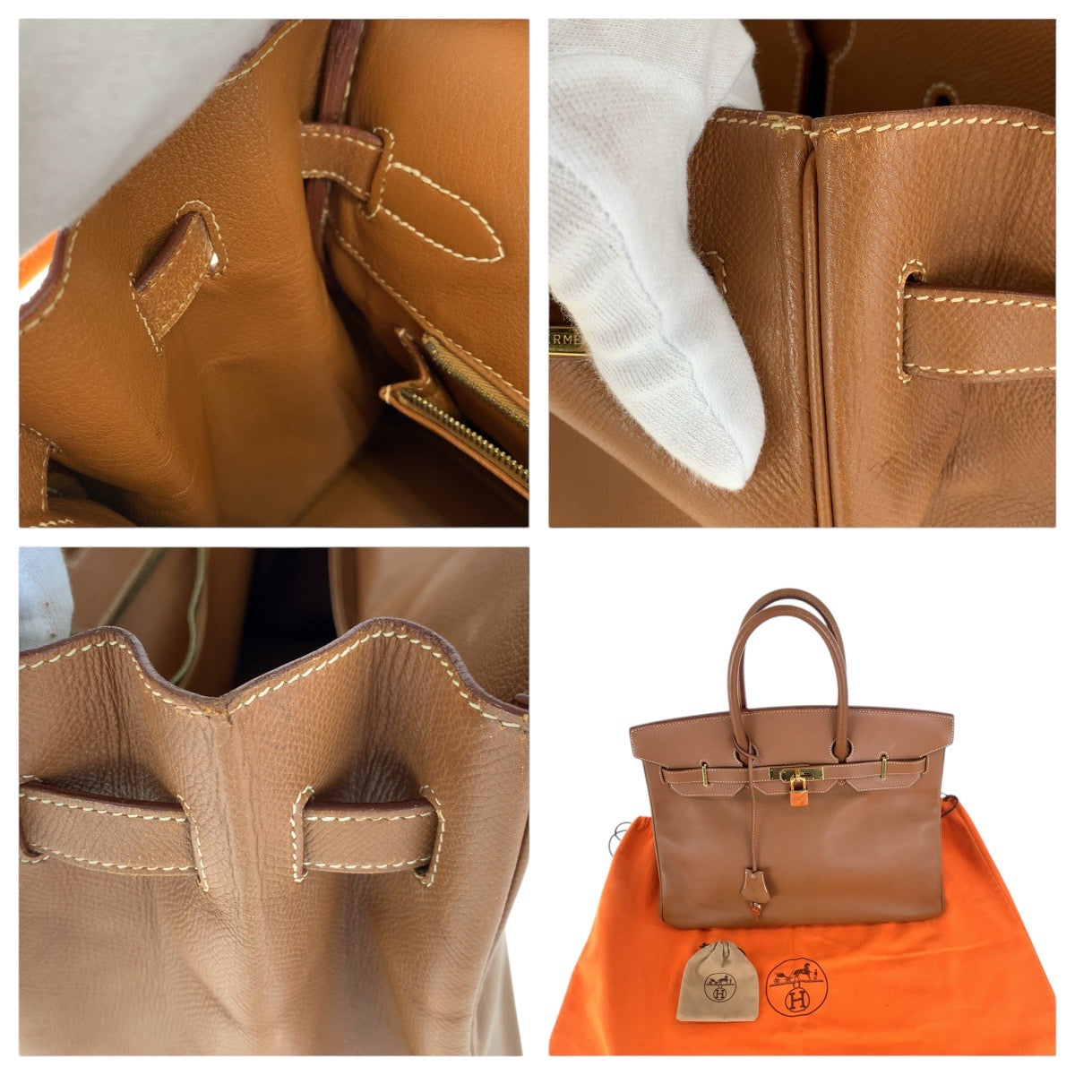 16650
HERMES エルメス ヴィンテージ バーキン 35 ゴールド ブラウン ゴールド金具 クシュベル ハンドバッグ トートバッグ ◻︎A刻印  レディース